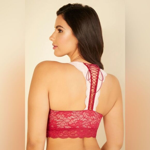 NWT Cosabella Tosha Racerback Bralette Deep Ruby/Powder Pink - M - Picture 4 of 8